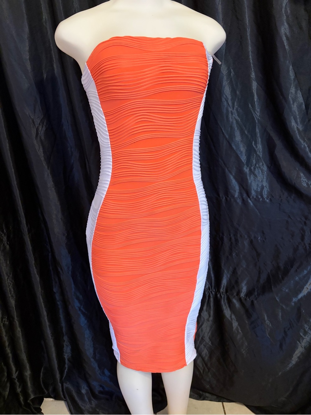 Hot Gal Orange Strapless Bodycon Dress with White Side Panels